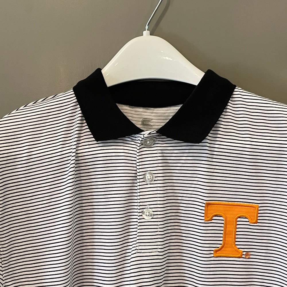 Colosseum Tennessee Volunteers Mens Polo Shirt M White Black Striped NCAA Vols - Picture 3 of 9